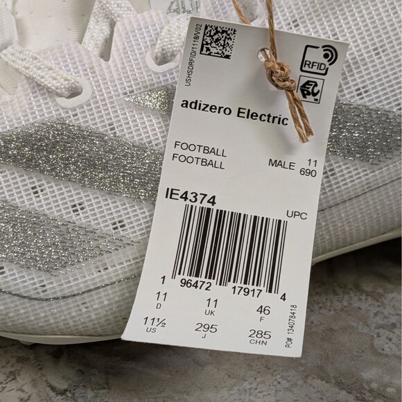 Adidas Adizero Electric Men\'s 11.5 White Metallic Silver Football Cleats IE4374 main image 5